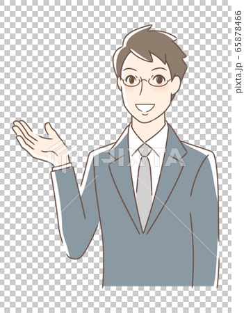 笑顔で手のひらを差し出す男性 65878466