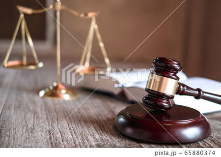 Scales of justice and Gavel on wooden table and Scales of justice and Gavel on wooden table and 65880374