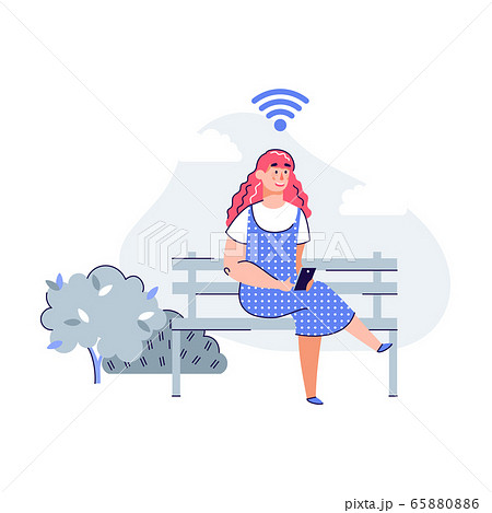 Woman in park using smart city communication net, vector illustration isolated. Woman in park using smart city communication net, vector illustration isolated. 65880886