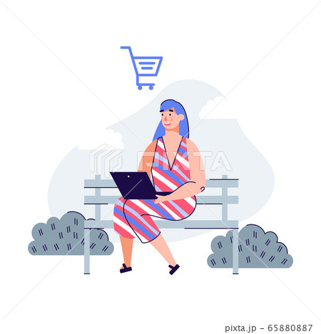 Woman ordering goods in online store during walk vector illustration isolated. 65880887