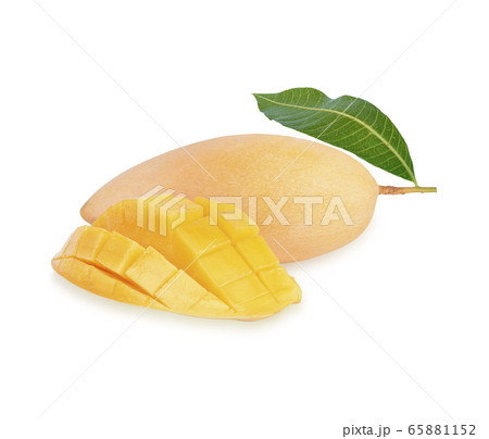 King of fruits,  yellow Mango fruit, and mango half isolated on white background 65881152