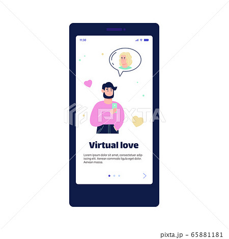 Virtual love and online dating app page cartoon vector illustration isolated. 65881181