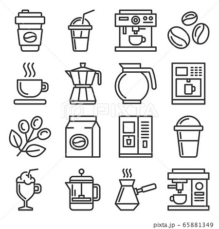 Coffee Icons Set on White Background. Line Style Vector 65881349