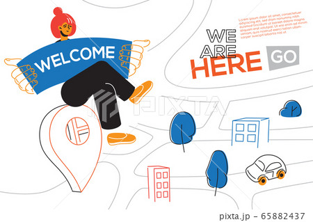 We are here - colorful flat design style web banner 65882437