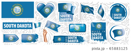Vector set of flags of the American state of South Dakota in different designs 65883125
