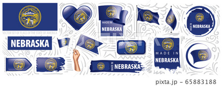 Vector set of flags of the American state of Nebraska in different designs Vector set of flags of the American state of Nebraska in different designs 65883188