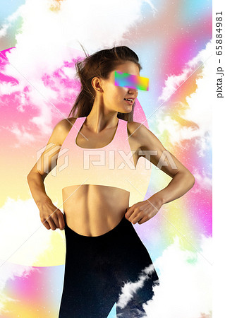 Trendy artwork, modern design. Contemporary art collage. Summertime concept. 65884981