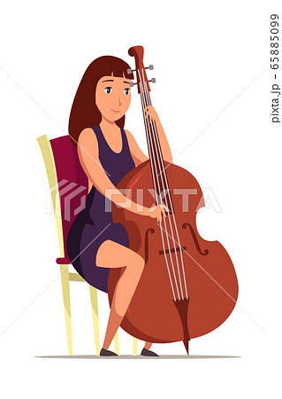 Cellist On Chair Flat Vector Illustrationのイラスト素材