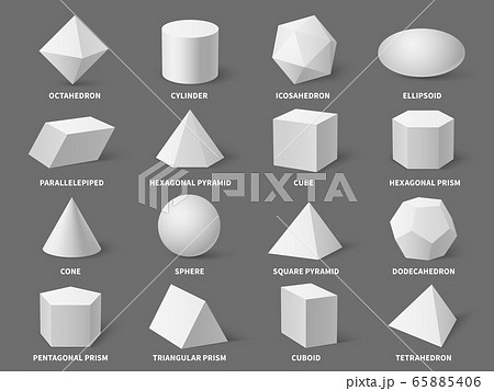 Geometric 3d shapes. Realistic white basic...のイラスト素材