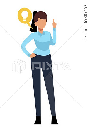 Businesswoman characters. Young office business woman with idea bulb vector isolated character 65885452