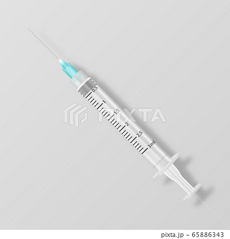 Vector 3d Realistic Blank Empty Syringe Icon Closeup Isolated on White Backgound. Medical concept, Design Template, Mockup, Vaccine and Vaccination. Top View 65886343