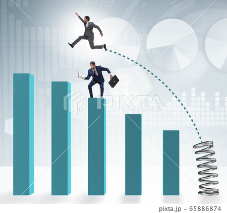 Businessman outperforming his competition jumping over Businessman outperforming his competition jumping over 65886874