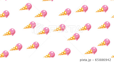 Pink ice cream seamless pattern in modern style on white background. Sweet Vector paper art illustration. Summer Fabric wallpaper print. Graphic irregular cover texture.Pastel color stock backdrop 65886942