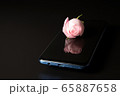 Pink rose and its reflection on the phone 65887658