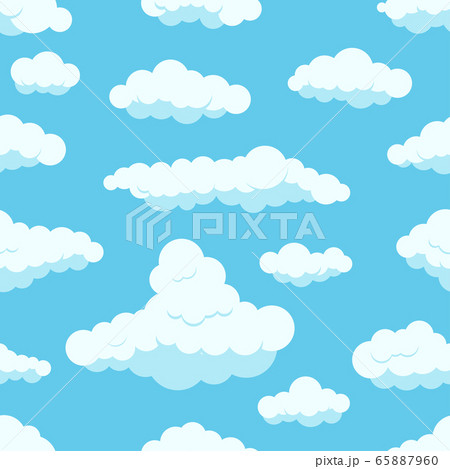 White clouds on blue sky vector seamless pattern. 65887960