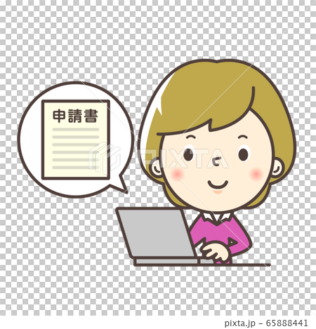 人物:女性 オンライン申請をする女性 人物:女性 オンライン申請をする女性 65888441