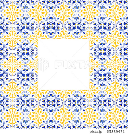 Portuguese Azulejos tile frame. Traditional Watercolor Portuguese Mosaic tile decoration. 65889471