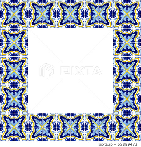 Portuguese Azulejos tile seamless pattern. Traditional Watercolor Portuguese Mosaic tile decoration. 65889473