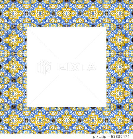 Portuguese Azulejos tile frame. Traditional Watercolor Portuguese Mosaic tile decoration. 65889474