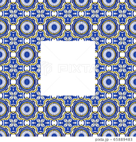 Portuguese Azulejos tile frame. Traditional Watercolor Portuguese Mosaic tile decoration. 65889483