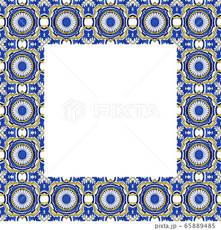 Portuguese Azulejos tile frame. Traditional Watercolor Portuguese Mosaic tile decoration. 65889485