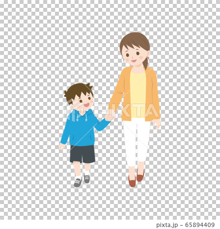 手を繋ぐ親子のイラスト 65894409