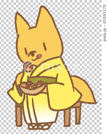 たこ焼きを食べる狐 黄色 のイラスト素材