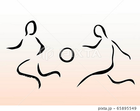 サッカー ボールを蹴る 運動 線画 ベクターのイラスト素材