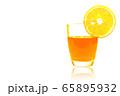 Orange juice in a bright glass with orange pieces above the edge of the glass isolated on white background .Image for advertisement Healthy drink Exercise Freshness from nature .  65895932