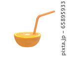 Half of the fresh yellow oranges have a suction tube in place isolated on white background . Ready-to-drink fruit Increase the instant freshness of the body or the freshness of real fruit ,concept 65895933