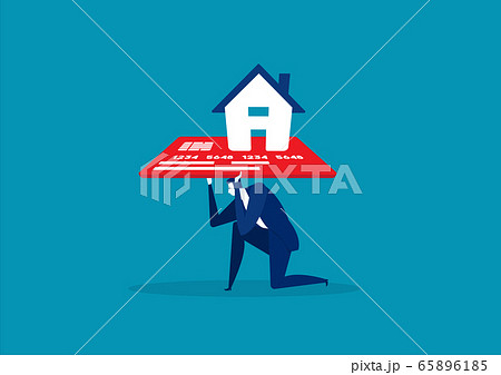 businessman with foot chained to home credit card debt concept vector 65896185