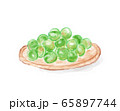 ざるの上に乗った青梅の水彩画風手描きイラスト　梅シロップや梅酒作りの材料 65897744