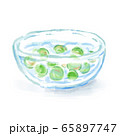 透明のガラスボウルに入った水と青梅、梅のアク抜きの水彩画風イラスト 65897747