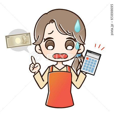 指差し主婦　電卓とお金　困る 65898695