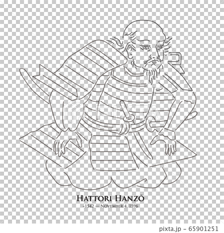 服部 半蔵／正成（1542 – 1597）　歴史上の人物　線画イラスト 65901251