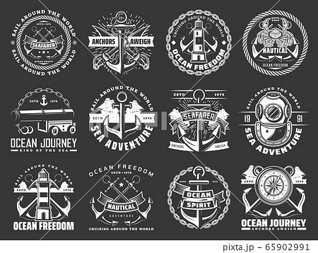 Nautical icons with sea anchors, chains and ropes 65902991