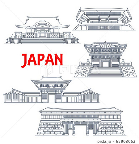 Japanese travel landmarks with thin line buildings 65903062