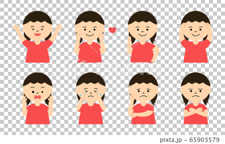 女の子　表情セット　半袖 65903579