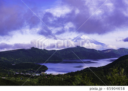 (神奈川県)新緑の箱根大観山から望む、冠雪した富士山 (神奈川県)新緑の箱根大観山から望む、冠雪した富士山 65904658