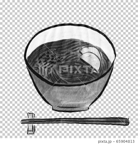 箸と蕎麦 墨の手描きイラスト のイラスト素材