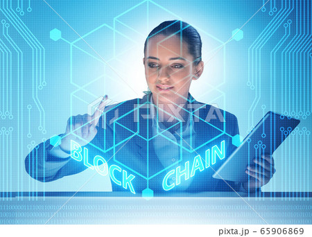 Young businesswoman in innovative blockchain concept 65906869
