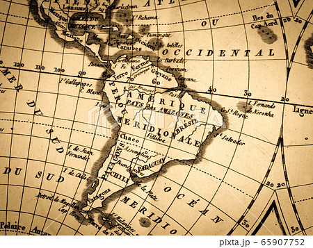 アンティークの世界地図　南米大陸 65907752