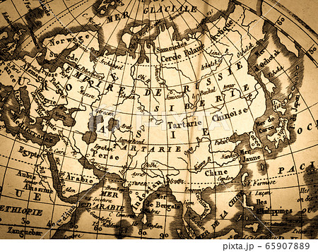 アンティークの世界地図 ユーラシア大陸の写真素材