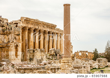 Ancient Roman temple of Bacchus and column in the Ancient Roman temple of Bacchus and column in the 65907988