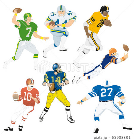 A selection of American football players on a white background - Vector 65908301
