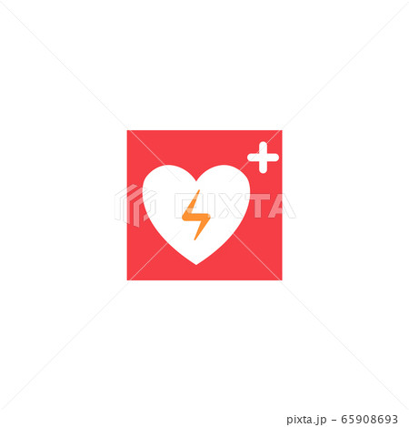 Icon of heart, automated external defibrillator and electrical shock concept. 65908693