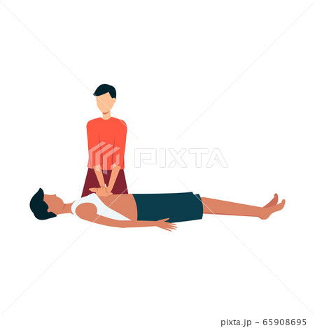 A man performs cardiopulmonary resuscitation and provides first aid for a sick heart. 65908695