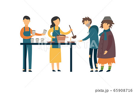 Volunteers feed the poor, beggar and homeless people. 65908716