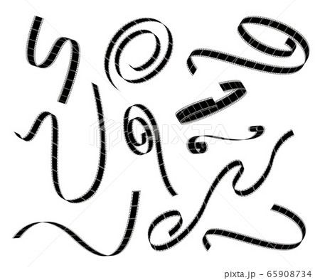 Set of black twisted or curly film strips with gray edging cartoon style 65908734