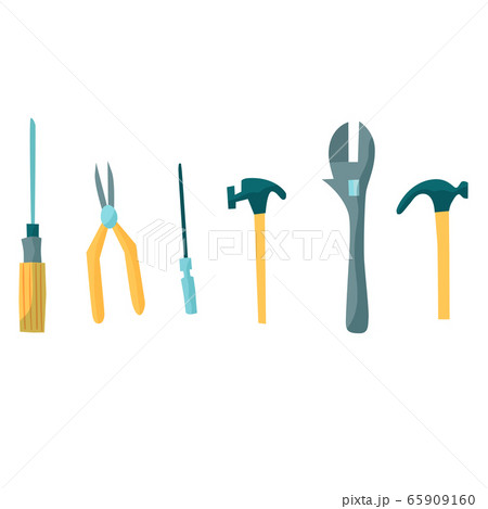 Hand tools set. Srewdriver, hammer, wrench, pliers, awl. Hand tools set. Srewdriver, hammer, wrench, pliers, awl. 65909160